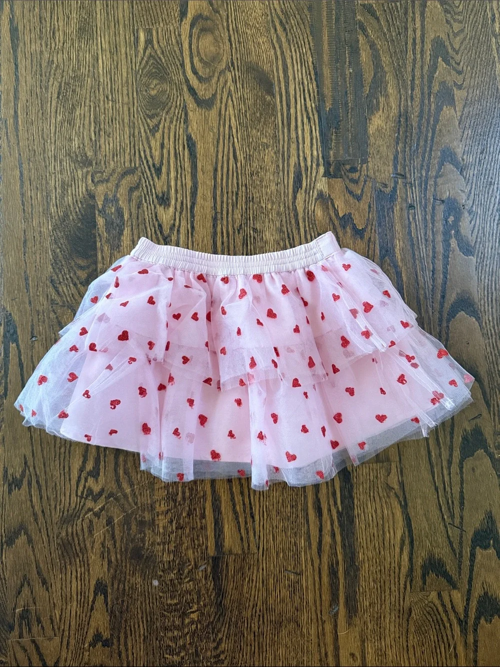 Janie and Jack Pink Tulle Skirt with Red Heart Print